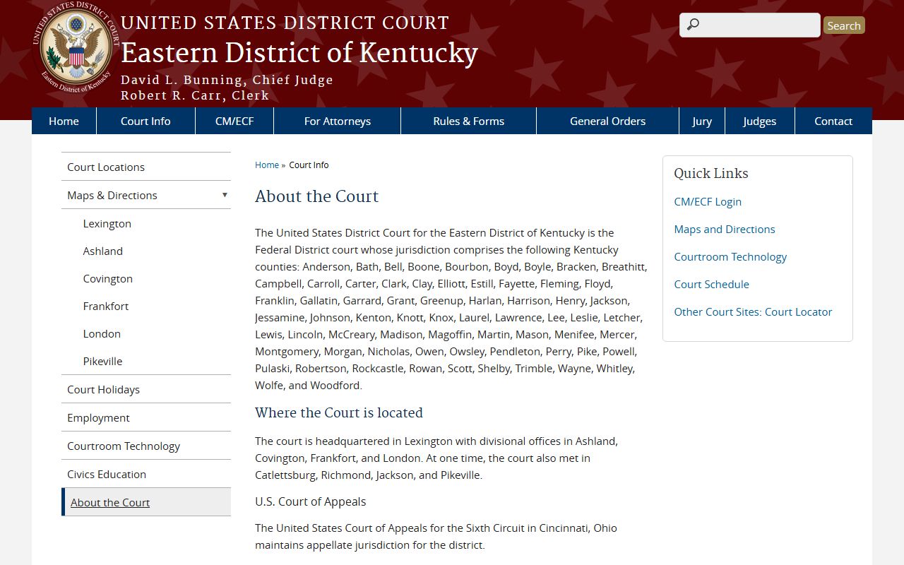 Carroll County Circuit Court records boundary with Eastern District of Kentucky