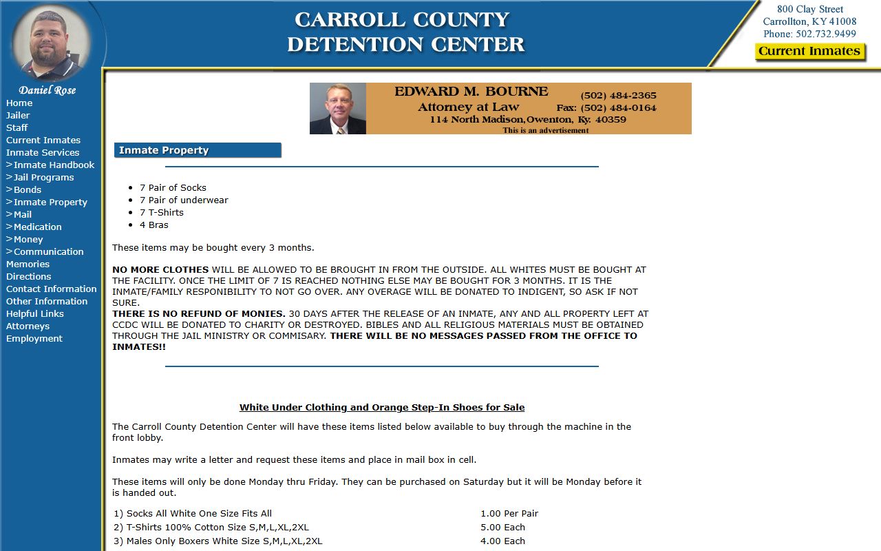 Carroll County Circuit Court Clerk records separate from jail property rules