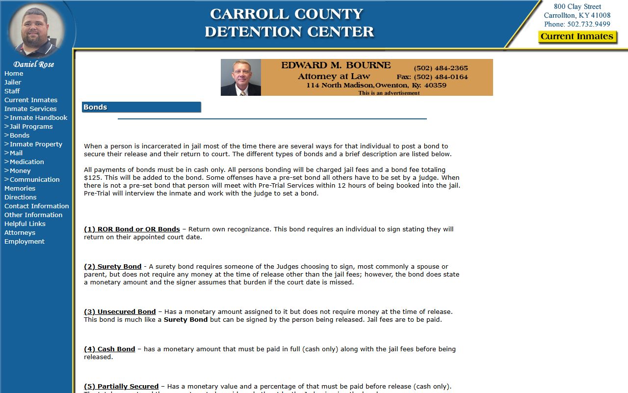 Carroll County arrest records and court charges detention bond information