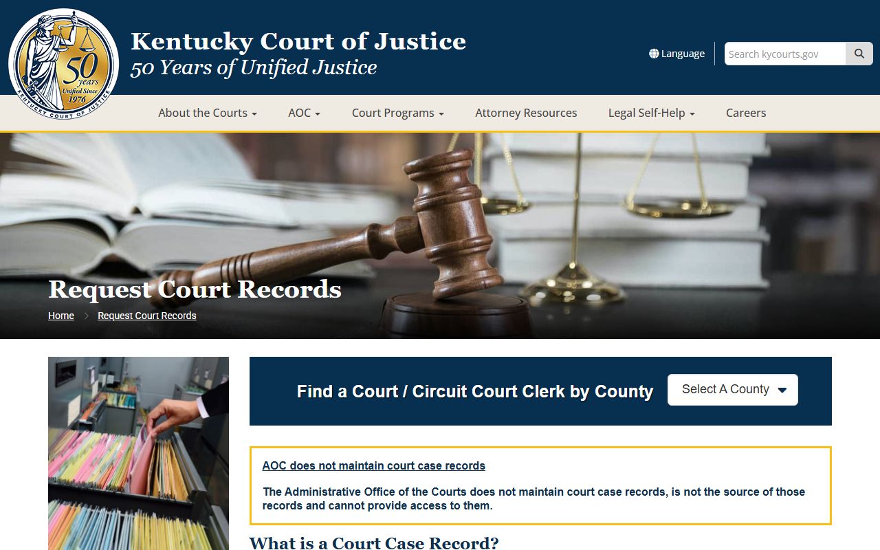 Carroll County court records request page through Kentucky Court of Justice