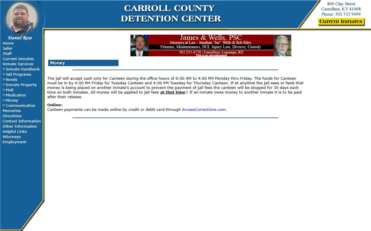 Carroll County inmate records money and canteen rules