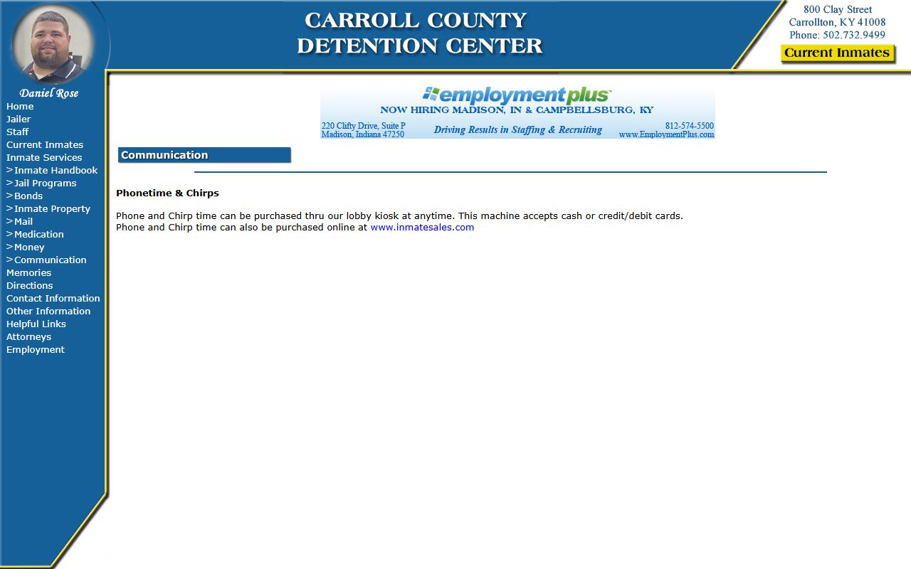 Carroll County inmate records phone and Chirp communication rules