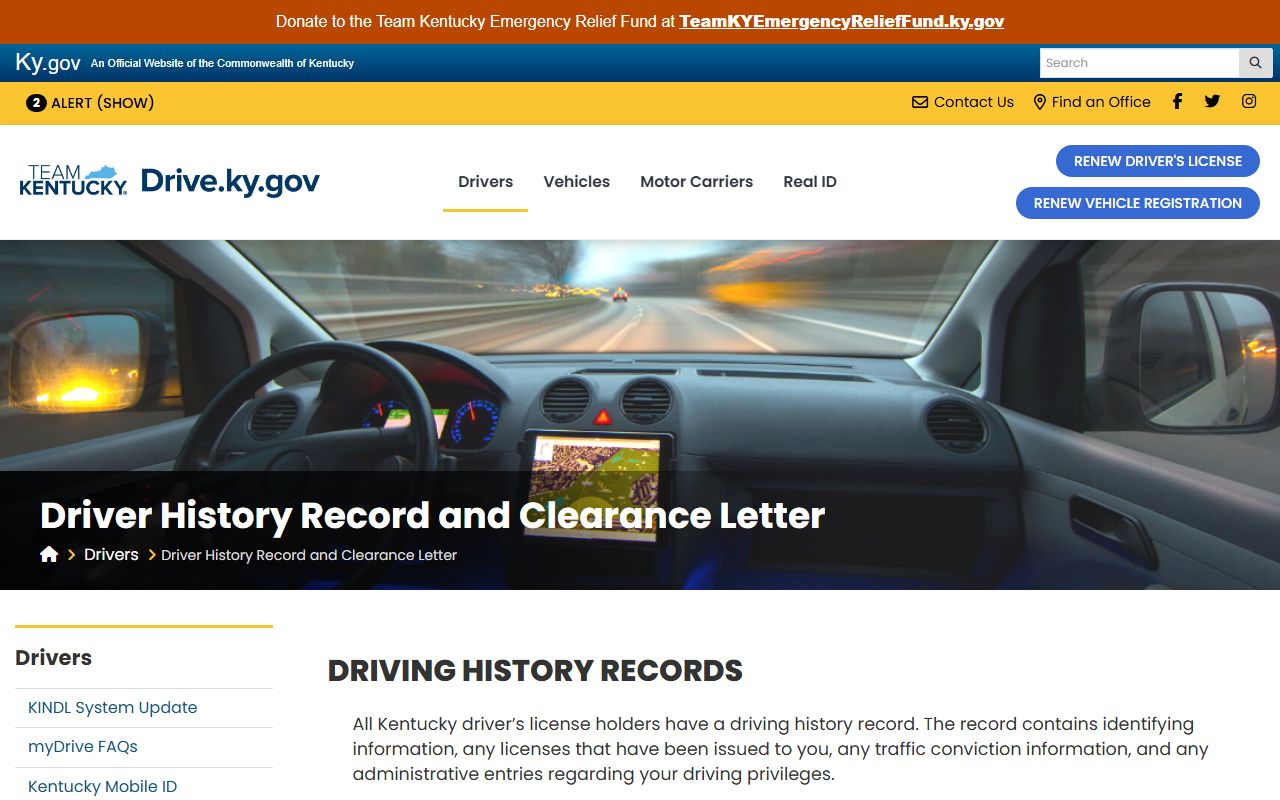 Carroll County traffic court records Kentucky Driver History Record information